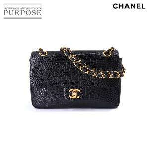 シャネル CHANEL クロコダイル チェーン ショルダー バッグ レザー ブラック ゴールド 金具...