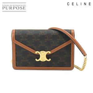 未使用 展示品 セリーヌ CELINE トリオンフ チェーン ウォレット 長財布 レザー ブラック ブラウン 10L462DQB ゴールド 金具 90216344｜purpose-inc