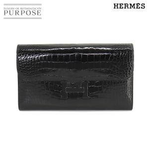 未使用 展示品 エルメス HERMES クロコダイル コンスタンスロング ソーブラック 二つ折り 長財布 アリゲーター ブラック X刻印 90218639｜purpose-inc