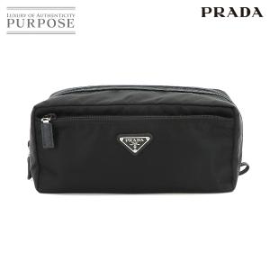 新品同様 プラダ PRADA トラベルポーチ ナイロン レザー ブラック 2NA029 シルバー 金具 Pouch 90221662｜purpose-inc