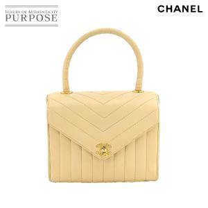 シャネル CHANEL Vステッチ マドモアゼル ハンド バッグ レザー ベージュ ヴィンテージ Hand Bag 90222231｜purpose-inc