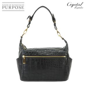 クリスタルレプティルズ Crystal Reptiles クロコダイル ショルダー バッグ レザー ブラック ゴールド 金具 Shoulder Bag 90223997｜purpose-inc