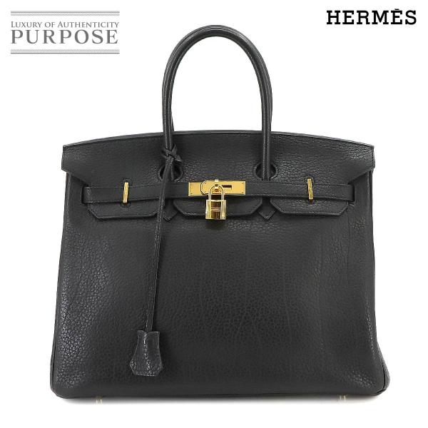 エルメス HERMES バーキン35 ハンド バッグ フィヨルド ブラック □L刻印 ゴールド 金具...