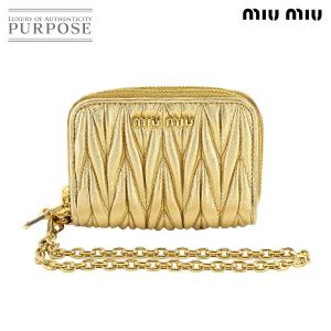 ミュウミュウ MIUMIU マテラッセ カードケース コインケース 小銭入れ レザー ゴールド 5MC078 ストラップ付き 90226315｜purpose-inc