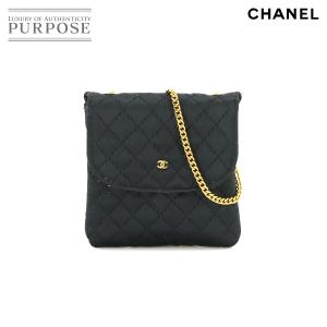 シャネル CHANEL ミニミニ マトラッセ チェーン ポーチ サテン ブラック ゴールド 金具 M...