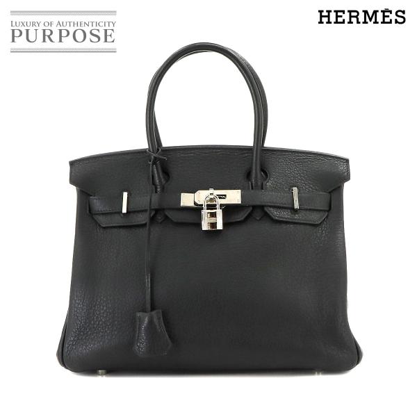 エルメス HERMES バーキン30 ハンド バッグ フィヨルド ブラック □L刻印 シルバー 金具...