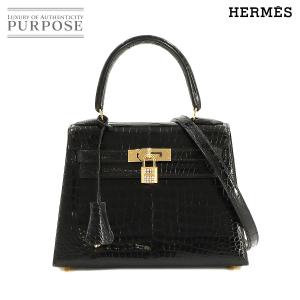 未使用 展示品 エルメス HERMES クロコダイル ミニケリー 20 2way ハンド ショルダー バッグ ポロサス ブラック 外縫い 〇Z刻印 90228879