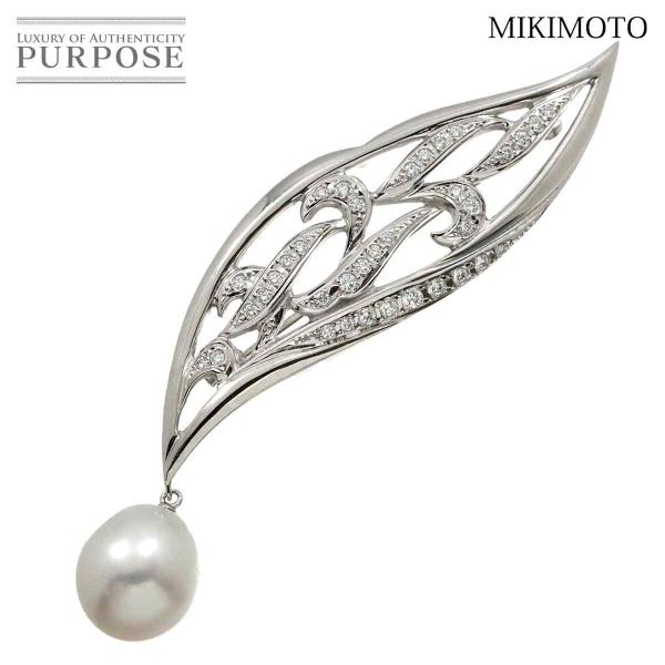 ミキモト MIKIMOTO 白蝶真珠 11.8mm ダイヤ ブローチ K18 WG ホワイトゴールド...