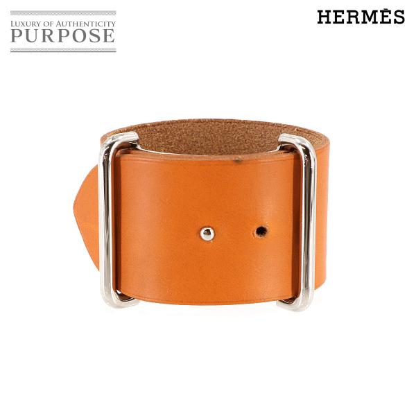 新品同様 エルメス HERMES アピ GM ブレスレット レザー ブラウン シルバー 金具 アクセ...