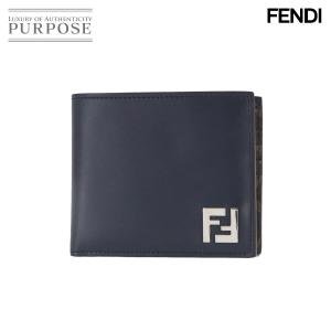 未使用 展示品 フェンディ FENDI FFスクエア ズッカ 二つ折り 財布 レザー PVC ネイビー ブラウン 7M0356 FF Squared Wallet 90229511｜purpose-inc