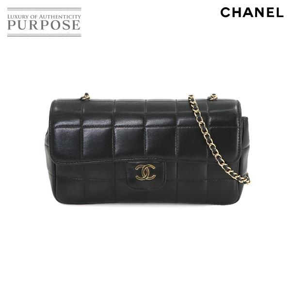 シャネル CHANEL チョコバー チェーン ショルダー バッグ レザー ブラック ゴールド 金具 ...