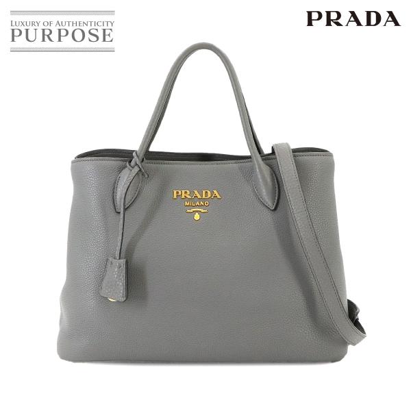 新品同様 プラダ PRADA 2way ハンド ショルダー バッグ レザー グレー 1BA579 ゴ...