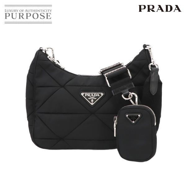 未使用 展示品 プラダ PRADA パデッド ショルダー バッグ ナイロン ブラック ネロ 1BC1...