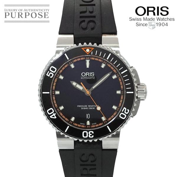 オリス ORIS アクイスデイト オレンジ 7653 メンズ 腕時計 ブラック オートマ 自動巻き ...