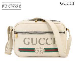 未使用 展示品 グッチ GUCCI グッチ プリント メッセンジャー ショルダー バッグ レザー アイボリー 523589 ゴールド 金具 90231877｜PURPOSEパーパス・ヤフー店