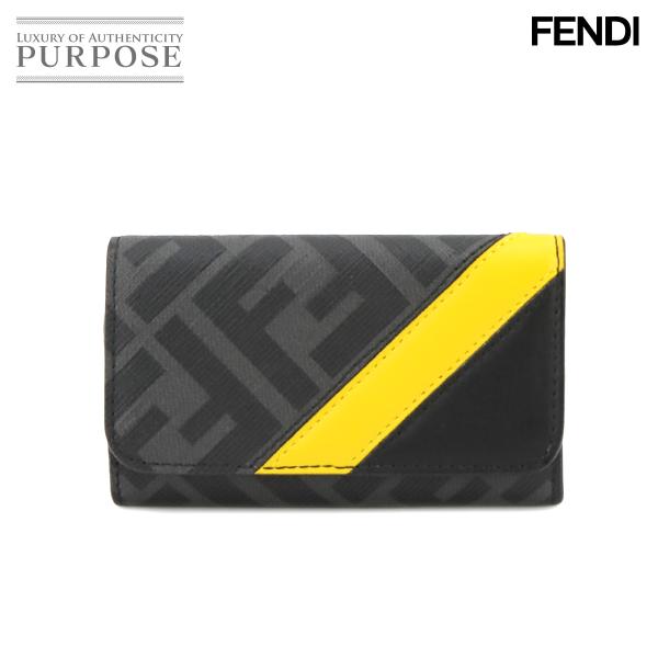 未使用 展示品 フェンディ FENDI ズッカ キーケース PVC レザー グレー ブラック イエロ...