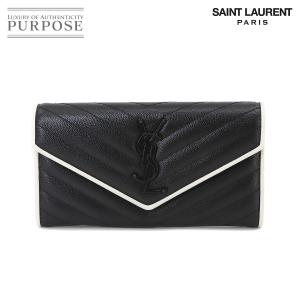 サンローラン パリ SAINT LAURENT PARIS モノグラム ラージフラップ ウォレット 二つ折り 長財布 レザー ブラック ホワイト 90232090｜purpose-inc