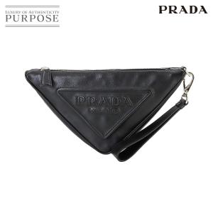 未使用 展示品 プラダ PRADA トライアングル クラッチ バッグ レザー ネロ ブラック 1NE039 Clutch Bag 90233291｜purpose-inc