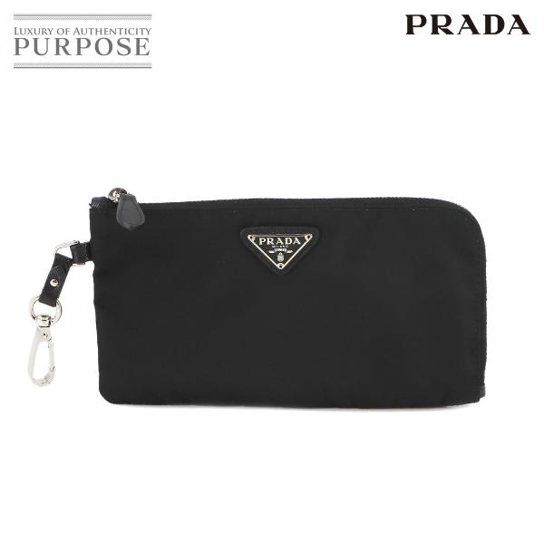 プラダ PRADA ポーチ ナイロン サフィアーノレザー ブラック シルバー 金具 Pouch 90...