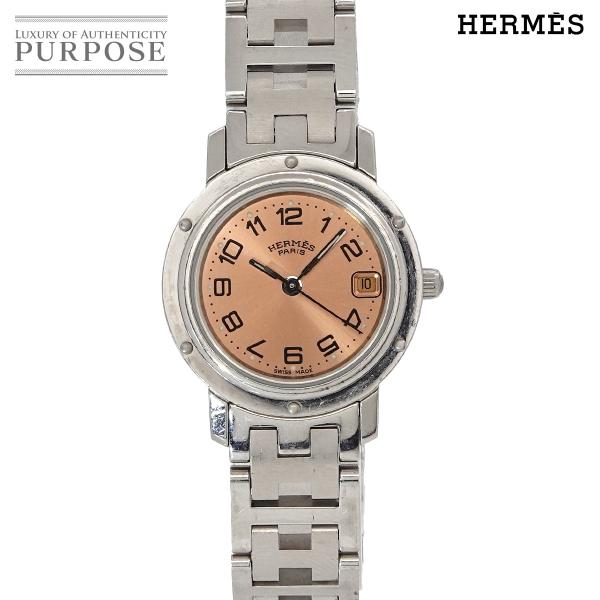 エルメス HERMES クリッパー CL4 210 レディース 腕時計 デイト ピンク クォーツ ウ...