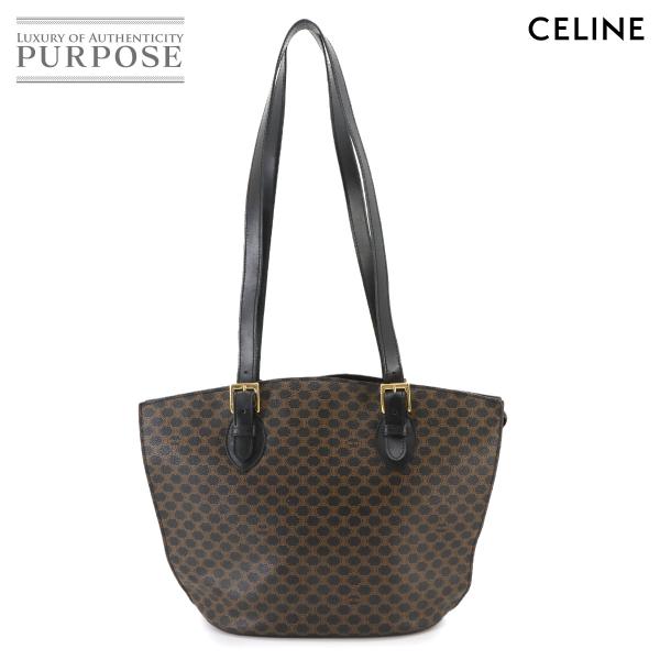 セリーヌ CELINE マカダム柄 トート バッグ PVC レザー ブラック ブラウン ゴールド 金...