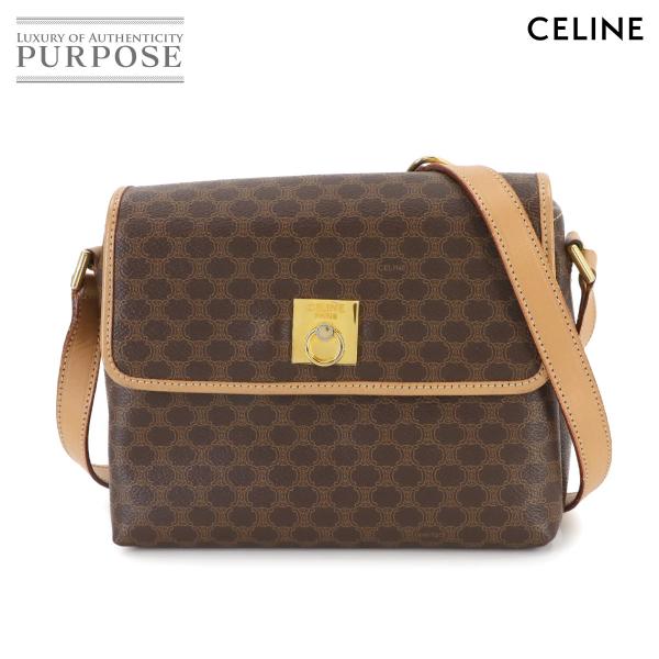 美品 セリーヌ CELINE マカダム柄 ショルダー バッグ PVC レザー ブラウン ゴールド 金...