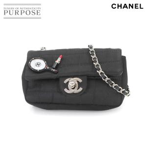 新品同様 シャネル CHANEL チョコバー ミラー リップ ミニ チェーン ショルダー バッグ サテン ブラック ヴィンテージ 90286311