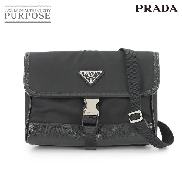 新品同様 プラダ PRADA ショルダー バッグ ナイロン サフィアーノレザー ブラック 2ZH10...