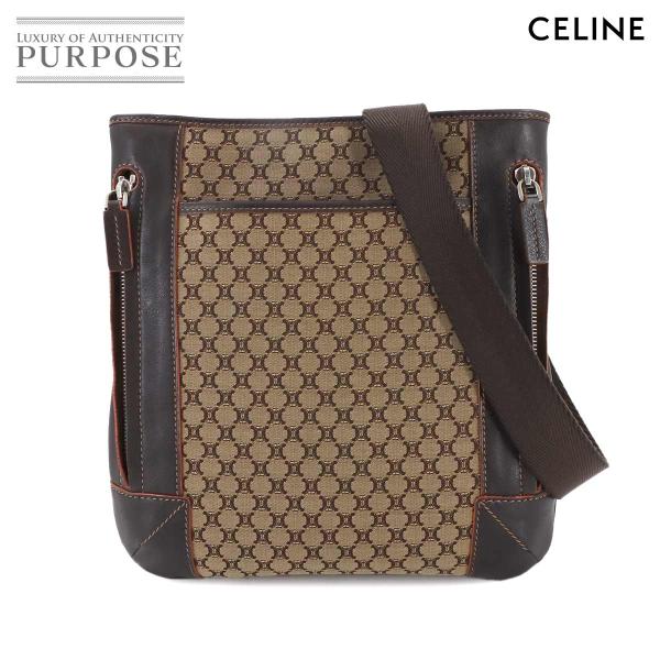 セリーヌ CELINE マカダム ショルダー バッグ キャンバス レザー ベージュ ブラウン シルバ...