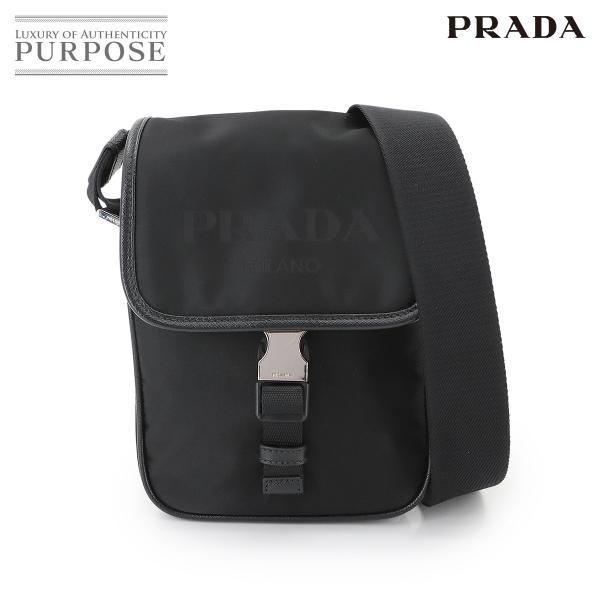 新品同様 プラダ PRADA ショルダー バッグ ナイロン サフィアーノレザー ブラック 2VD02...