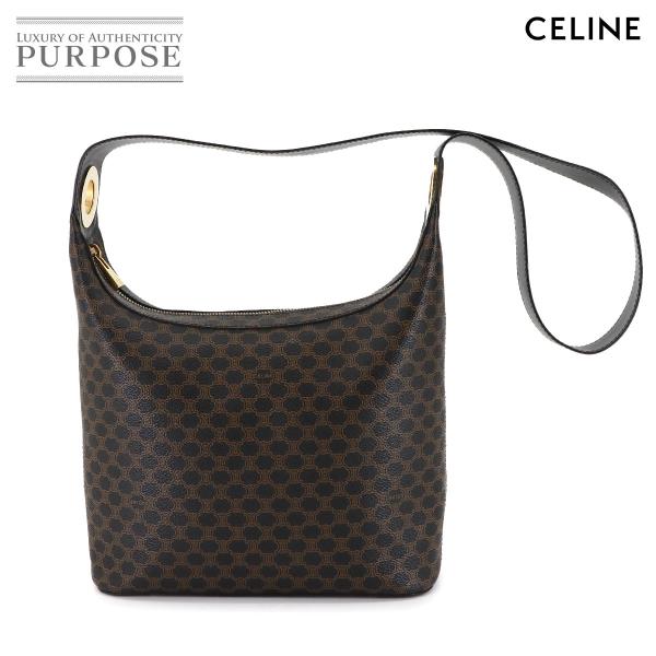 美品 セリーヌ CELINE マカダム ワンショルダー バッグ PVC レザー ブラック ブラウン ...