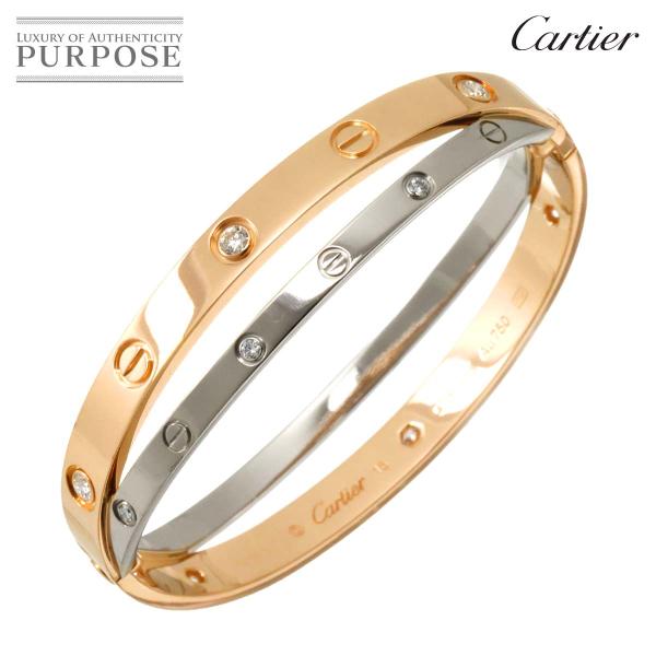 カルティエ Cartier ラブ ブレス 12P ダイヤ #16 K18 PG WG 750 ブレス...
