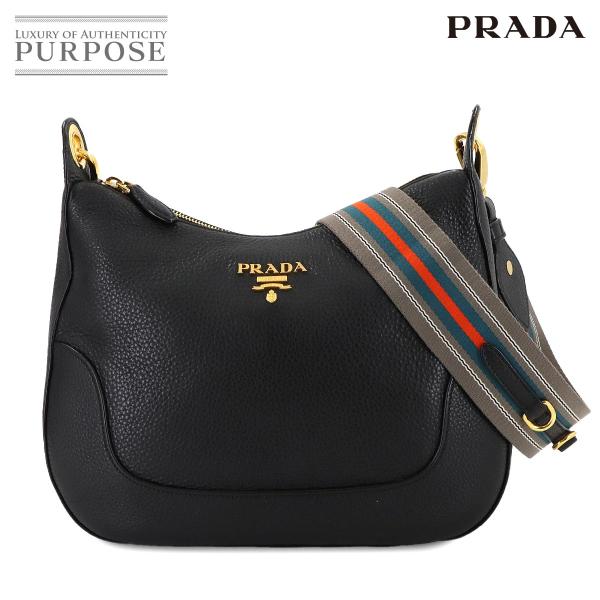 新品同様 プラダ PRADA ショルダー バッグ レザー ネロ ブラック 1BC052 ゴールド 金...