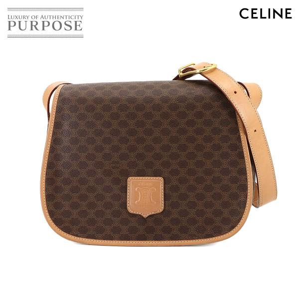 美品 セリーヌ CELINE マカダム ショルダー バッグ PVC レザー ブラウン ゴールド 金具...