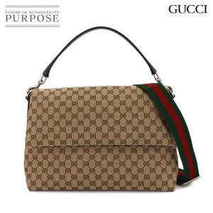 未使用 展示品 グッチ GUCCI GGキャンバス 2way ショルダー バッグ レザー ベージュ ブラウン 821616 シルバー 金具 Shoulder Bag 90303754