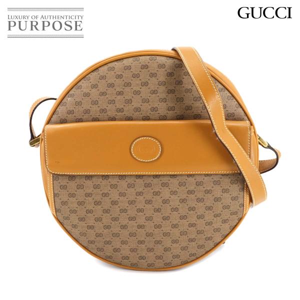 グッチ GUCCI マイクロGG ラウンド型 ショルダー バッグ PVC レザー ブラウン オールド...