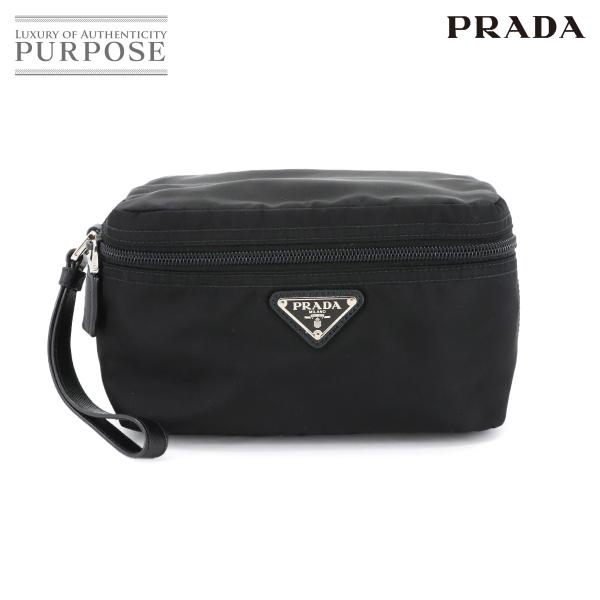新品同様 プラダ PRADA ポーチ ナイロン サフィアーノレザー ネロ ブラック 2NE015 シ...