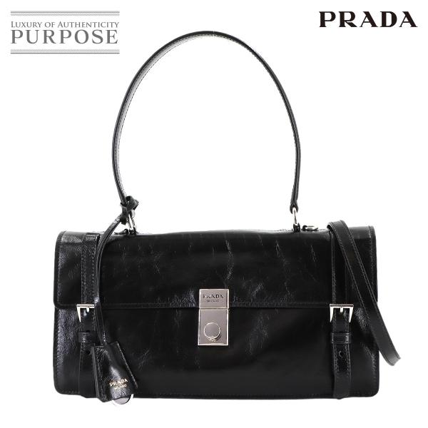 未使用 展示品 プラダ PRADA 2way ハンド ショルダー バッグ レザー ブラック 1BN0...