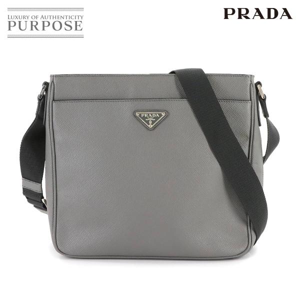 新品同様 プラダ PRADA サフィアーノ ショルダー バッグ レザー グレー 2VH086 Sho...