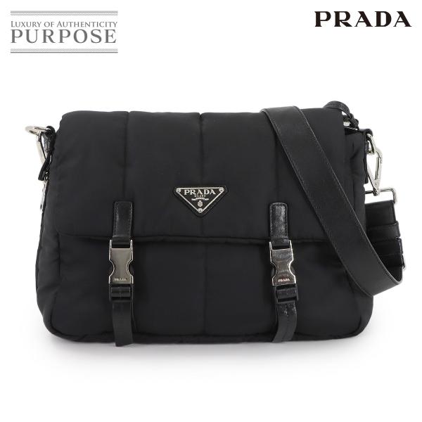 新品同様 プラダ PRADA ボンバー ショルダー バッグ ナイロン レザー ネロ 1BD048 シ...