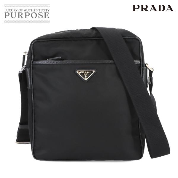 新品同様 プラダ PRADA ショルダー バッグ ナイロン サフィアーノレザー ネロ ブラック 2V...
