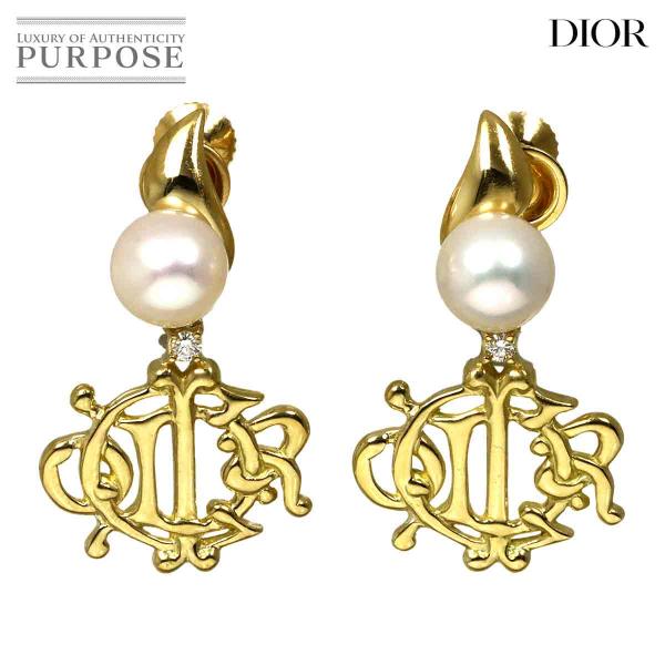 ディオール Dior アコヤ真珠 7.2mm ダイヤ イヤリング K18 YG イエローゴールド 7...
