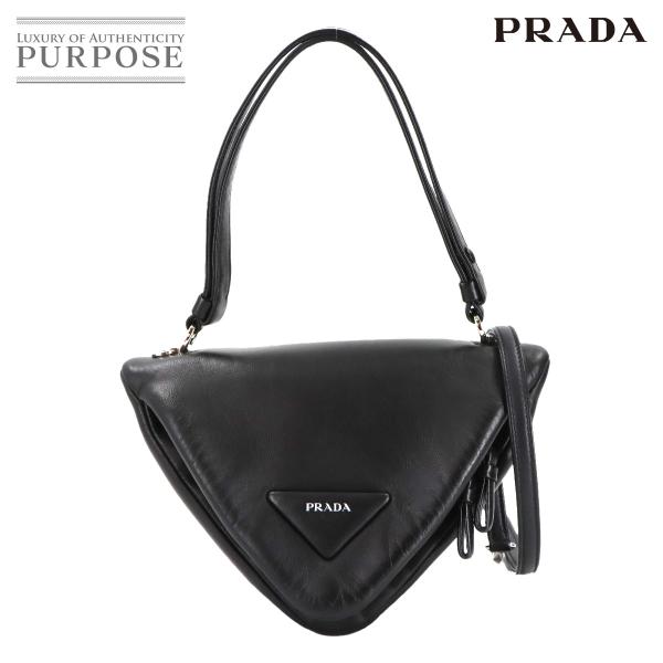 新品同様 プラダ PRADA トライアングル 2way ハンド ショルダー バッグ レザー ブラック...