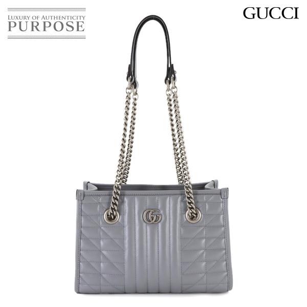未使用 展示品 グッチ GUCCI GGマーモント スモール チェーン トート バッグ レザー グレ...