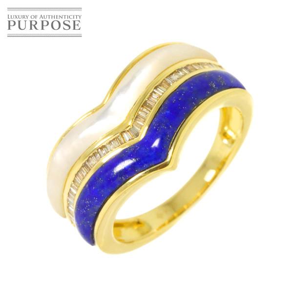 リング 12号 ラピスラズリ シェル ダイヤ 0.17ct K18 YG イエローゴールド 750 ...