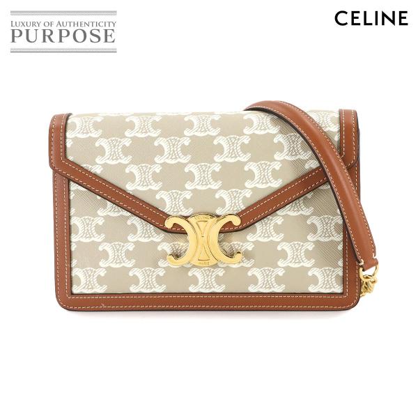 未使用 展示品 セリーヌ CELINE トリオンフ チェーン ウォレット 長財布 PVC レザー ベ...