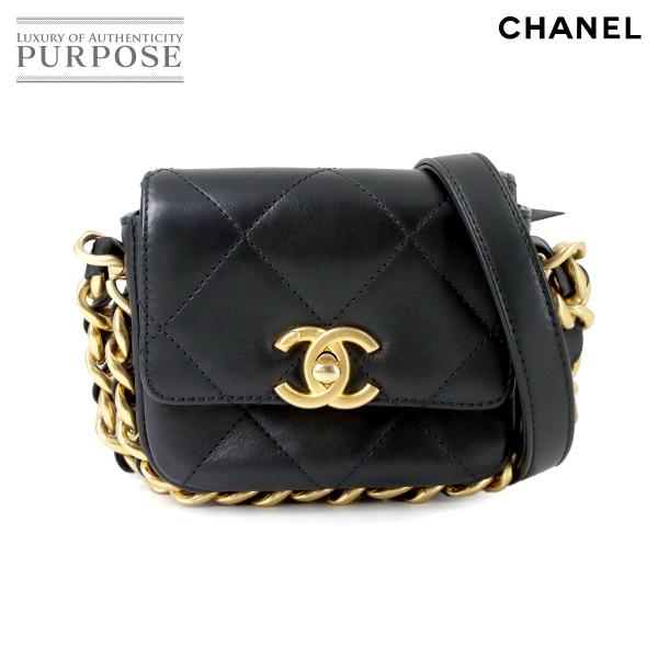 新品同様 シャネル CHANEL ミニ マトラッセ チェーン ショルダー バッグ レザー ブラック ...