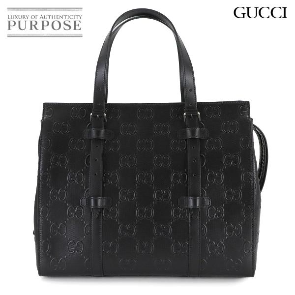 未使用 展示品 グッチ GUCCI GGエンボス トート バッグ レザー ブラック 625774 シ...