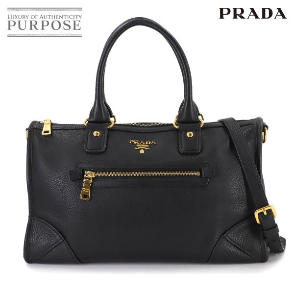 プラダ PRADA 2way ハンド ショルダー バッグ レザー ブラック BL0639 ゴールド ...
