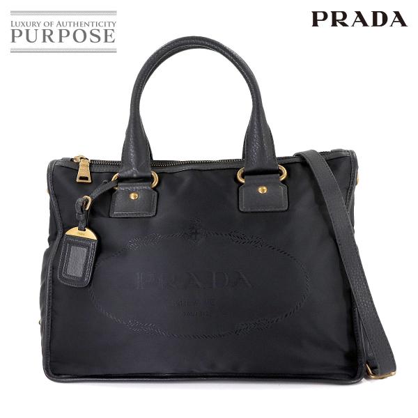 美品 プラダ PRADA 2way トート ショルダー バッグ ナイロン レザー ブラック BL07...